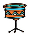 Vector drum on a tripod. isolated elements of the drum of a musical instrument in the style of a doodle, drawn on the side on a