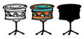 Vector drum on a tripod. A set of isolated elements of a musical instrument drums in doodle style drawn on the side on a stand