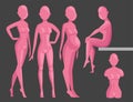 Vector dummy mannequin model poses male and female beautiful attractive sculpture plastic figure silhouette. Royalty Free Stock Photo