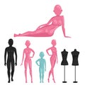 Vector dummy mannequin model poses male and female beautiful attractive sculpture plastic figure silhouette.