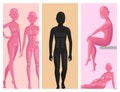 Vector dummy mannequin model poses male and female beautiful attractive sculpture plastic figure silhouette.