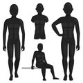 Vector dummy mannequin model poses male and female beautiful attractive sculpture plastic figure silhouette.