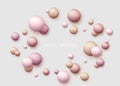 Vector dynamic background with colorful realistic 3d balls. Round sphere in pearls pastel colors on backdrop. Powder