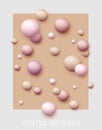 Vector dynamic background with colorful realistic 3d balls. Round sphere in pearls pastel colors on backdrop. Powder