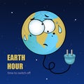 Vector earth hour illustration. Tired planet comcept.