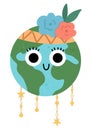 Vector earth for kids. Earth day illustration with cute kawaii smiling planet. Environment friendly icon with globe and flowers on Royalty Free Stock Photo