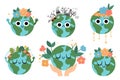 Vector earth set for kids. Earth day collection with cute kawaii smiling planets. Environment friendly icons with globe and forest Royalty Free Stock Photo