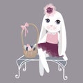 Vector Easter bunny with eggs. Funny fashion rabbit. Happy Easte