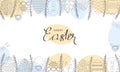 Vector Easter card. Hand drawn Easter eggs, flowers, Easter Bunny and chicken. Royalty Free Stock Photo