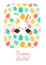 Vector Easter card. Easter rabbit,decorative eggs and lettering Royalty Free Stock Photo