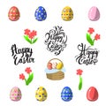 Vector easter celebrating elements - hand lettering calligraphy and illustrations of eggs