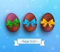Vector easter chocolate egg with ribbon on blue Royalty Free Stock Photo