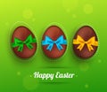 Vector easter chocolate egg with ribbon on green