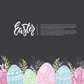 Easter greeting card with decorative eggs and hand lettering Royalty Free Stock Photo