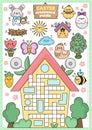 Vector Easter country house shaped crossword puzzle for kids. Spring holiday quiz for children. Educational activity with kawaii