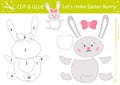 Vector Easter cut and glue activity. Holiday educational crafting game with cute rabbit. Fun spring activity for kids. Make Easter