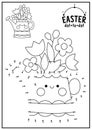 Vector Easter dot-to-dot and color activity with cute kawaii watering can with flowers. Spring holiday connect the dots game for Royalty Free Stock Photo