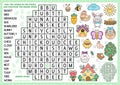 Vector Easter egg shaped word search puzzle for kids. Spring holiday quiz for children. Educational activity with kawaii symbols. Royalty Free Stock Photo