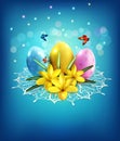 Vector Easter eggs, crocus on a blue background Royalty Free Stock Photo