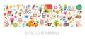 Vector Easter horizontal border set with traditional symbols, bunny, chick, colored egg. Card template design for banners, Royalty Free Stock Photo