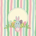 Vector Easter illustration with rabbit, eggs and flowers on a striped background Royalty Free Stock Photo