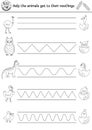 Vector Easter or mother day handwriting practice worksheet. Spring printable black and white activity for pre-school children. Royalty Free Stock Photo