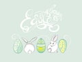 Vector Easter Party Illustration with painted eggs, rabbits. Vector illustration.