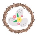 Vector Easter round decorative element. Cute bright composition with eggs, plants and leaves. Spring wreath icon. Holiday circle Royalty Free Stock Photo