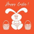 Easter symbols. Easter rabbit and two baskets of decorated eggs. Design for banner, poster or print Royalty Free Stock Photo