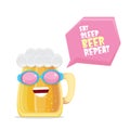 Vector Eat sleep beer repeat vector concept illustration or summer poster with cartoon funky beer mug character with