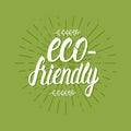 Vector Eco friendly inscription lettering on a green background with rays