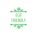 Vector Eco Friendly Sign, Hand Drawn Leaves, Doodle Green Frame Background.