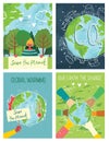 Vector eco illustration cards for social poster, banner or card of saving the planet, human hands protect our earth. Royalty Free Stock Photo