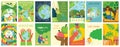 Vector eco illustration cards for social poster, banner or card of saving the planet, human hands protect our earth. Royalty Free Stock Photo