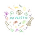 Vector circle eco illustration with phrases No Plastic