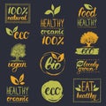 Vector eco, organic, bio logos. Handwritten healthy eat logotypes set. Vegan, natural food and drinks signs. Royalty Free Stock Photo