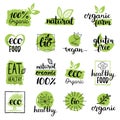 Vector eco, organic, bio logos or signs. Vegan,healthy food badges,tags set for cafe,restaurants,products packaging etc.