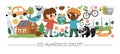 Vector ecological horizontal set with cute children caring of nature. Earth day card template for banners, invitations. Cute Royalty Free Stock Photo
