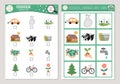 Vector ecological scavenger hunt cards set. Seek and find game with cute eco awareness symbols for kids. Earth day searching Royalty Free Stock Photo
