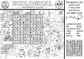 Vector ecological wordsearch puzzle for kids. Black and white Earth day word search quiz with eco city landscape. Eco awareness