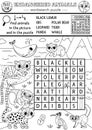 Vector ecological wordsearch puzzle for kids with endangered species. Black and white Earth day word search line quiz with extinct