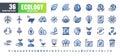 Vector of 36 Ecology and Green Energy Power Filled Monochrome Flat Color Line Outline Icon Set. 48x48 and 192x192 Pixel Perfect Royalty Free Stock Photo