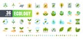 Vector of 36 Ecology and Green Energy Power Flat Color Icon Set. 48x48 and 192x192 Pixel. Royalty Free Stock Photo