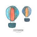 Vector ecotourism doodle on watercolor texture Royalty Free Stock Photo