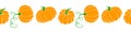 Vector edging, ribbon, border from orange pumpkins in flat style. Autumn seamless pattern, ornament, decoration Royalty Free Stock Photo