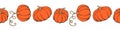 Vector edging, ribbon, border from outline orange pumpkins in doodle flat style. For seasonal design, Thanksgiving Royalty Free Stock Photo