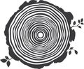 Vector editable black and white drawing of tree annual rings.