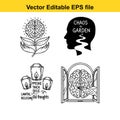 vector editable eps file with brain and flower illustrations and chaos garden concept Royalty Free Stock Photo