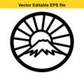 vector editable file of a sun rising over a mountain in a circular frame Royalty Free Stock Photo