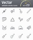 Vector editable stroke line icon set of variable musical instruments Royalty Free Stock Photo